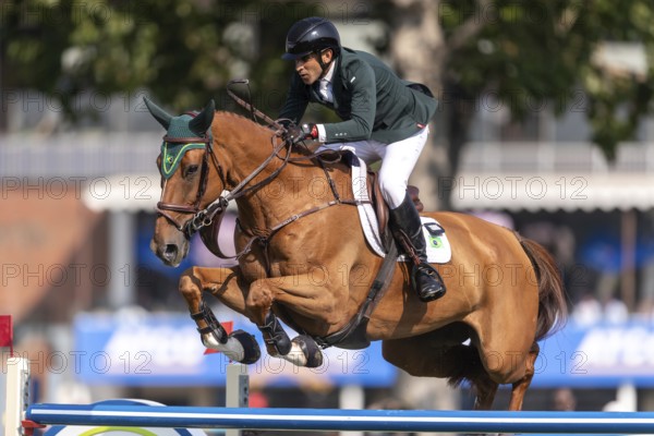 Gabriel De Matos Machado of Brazil, riding Nyles Van de Mottelhoeve, competes in the first round of the 2025 BMO Nations Cup during the Spruce Meadows Masters on September 6, 2025 in Calgary, Alberta, Canada, North America