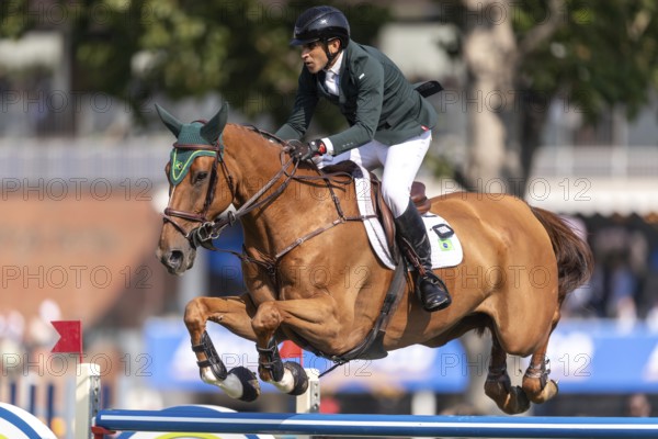 Gabriel De Matos Machado of Brazil, riding Nyles Van de Mottelhoeve, competes in the first round of the 2025 BMO Nations Cup during the Spruce Meadows Masters on September 6, 2025 in Calgary, Alberta, Canada, North America