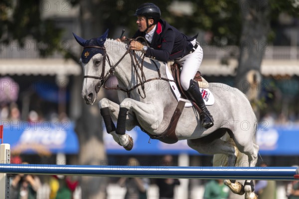 Matthew Sampson of Great Britain, riding Ebolensky competes in the first round of the 2025 BMO Nations Cup during the Spruce Meadows Masters on September 6, 2025 in Calgary, Alberta, Canada, North America