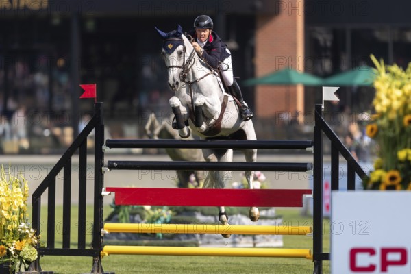 Matthew Sampson of Great Britain, riding Ebolensky competes in the first round of the 2025 BMO Nations Cup during the Spruce Meadows Masters on September 6, 2025 in Calgary, Alberta, Canada, North America