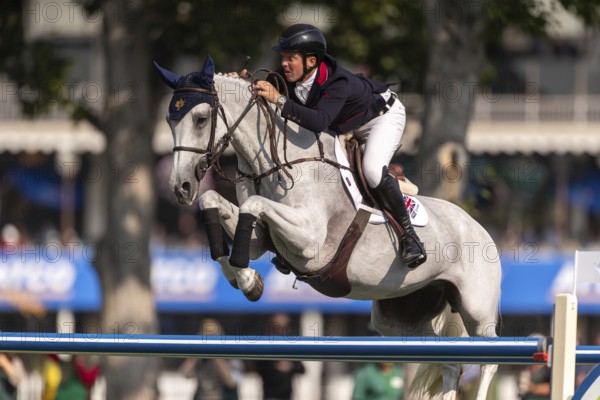 Matthew Sampson of Great Britain, riding Ebolensky competes in the first round of the 2025 BMO Nations Cup during the Spruce Meadows Masters on September 6, 2025 in Calgary, Alberta, Canada, North America