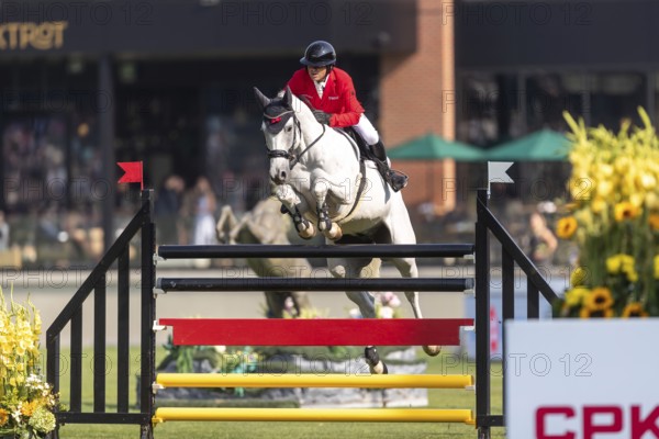 Marcus Saurugg of Austria, riding Oboras Crunchy Nut, competes in the first round of the 2025 BMO Nations Cup during the Spruce Meadows Masters on September 6, 2025 in Calgary, Alberta, Canada, North America