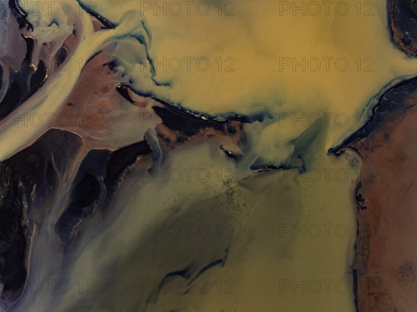 River, river course, river delta, branches, aerial view, wild river, summer, marshland, sediments, sulphur, South Iceland, Iceland