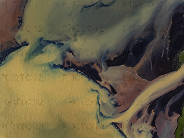 River, river course, river delta, branches, aerial view, wild river, summer, marshland, sediments, sulphur, South Iceland, Iceland