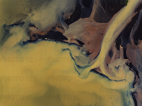 River, river course, river delta, branches, aerial view, wild river, summer, marshland, sediments, sulphur, South Iceland, Iceland