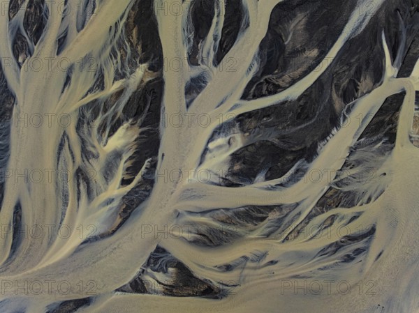 River, river course, river delta, branches, aerial view, wild river, summer, South Iceland, Iceland