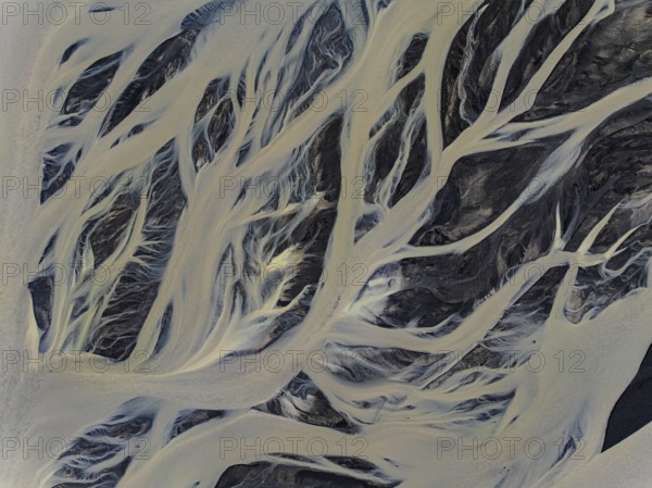 River, river course, river delta, branches, aerial view, wild river, summer, South Iceland, Iceland