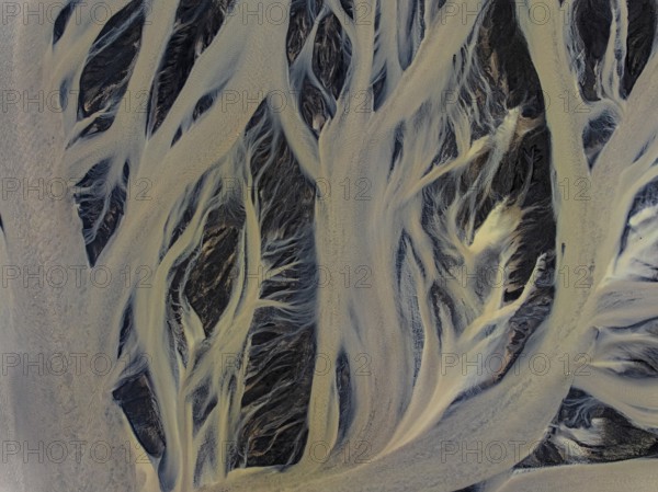 River, river course, river delta, branches, aerial view, wild river, summer, South Iceland, Iceland