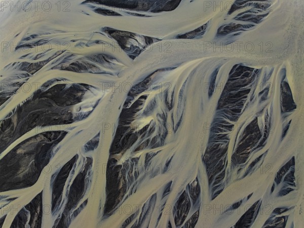 River, river course, river delta, branches, aerial view, wild river, summer, South Iceland, Iceland