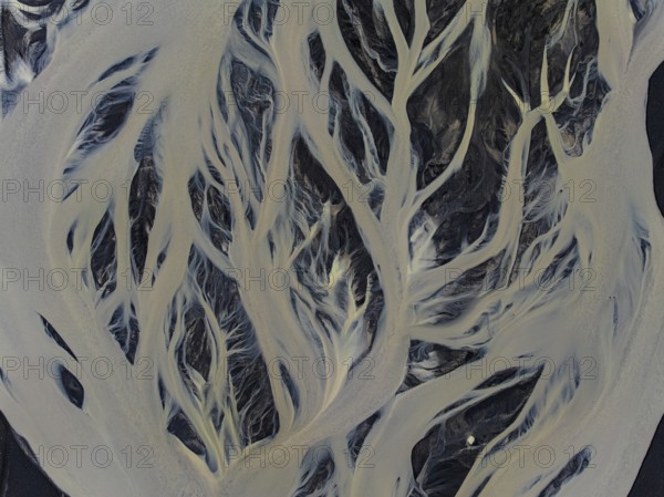 River, river course, river delta, branches, aerial view, wild river, summer, South Iceland, Iceland