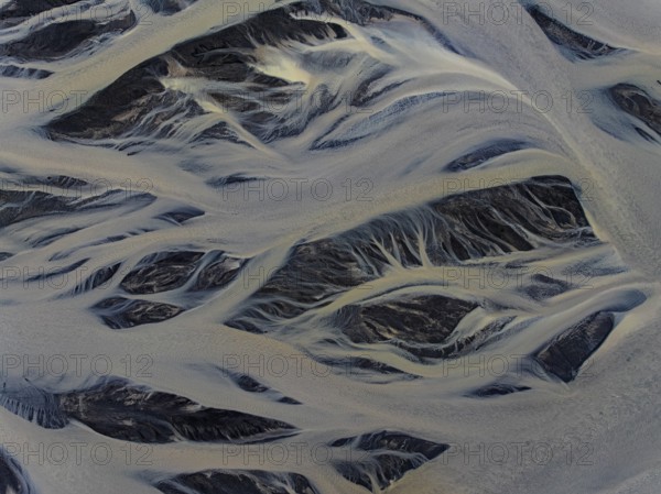 River, river course, river delta, branches, aerial view, wild river, summer, South Iceland, Iceland