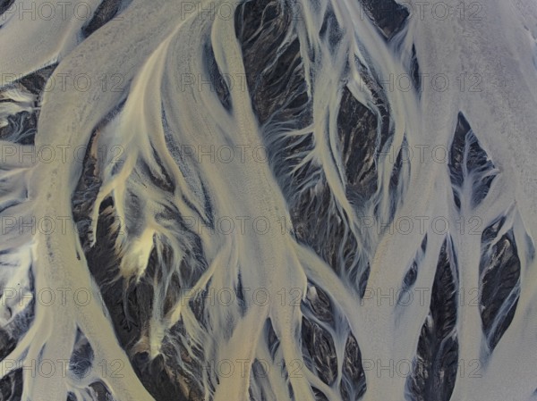 River, river course, river delta, branches, aerial view, wild river, summer, South Iceland, Iceland