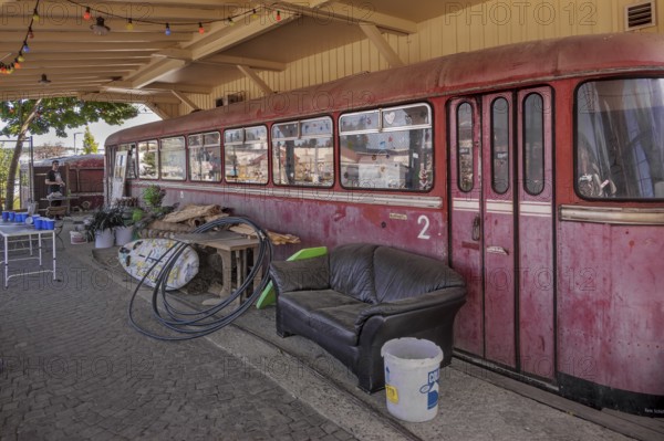 A rail bus from the 1950s is being renovated at the Spatz youth centre, Kisslegg, Allgäu, Baden-Württemberg, Germany