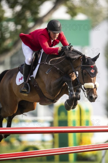 Sean Jobin of Canada, riding Sterrehof's Edinus competes in the 2025 Spruce Meadows Masters on September 4, 2025 in Calgary, Alberta, Canada, North America