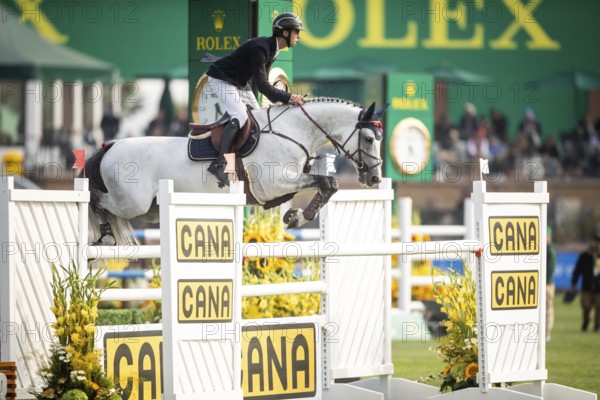 Roy Van Beek of Austria, riding Cavoiro-H Old, competes in the 2025 Spruce Meadows Masters on September 4, 2025 in Calgary, Alberta, Canada, North America
