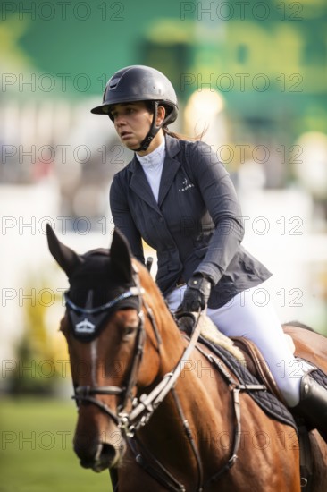 Alessandra Reich of Austria, riding Oeli R, competes in the 2025 Spruce Meadows Masters on September 4, 2025 in Calgary, Alberta, Canada, North America