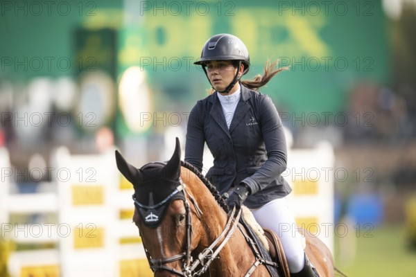 Alessandra Reich of Austria, riding Oeli R, competes in the 2025 Spruce Meadows Masters on September 4, 2025 in Calgary, Alberta, Canada, North America