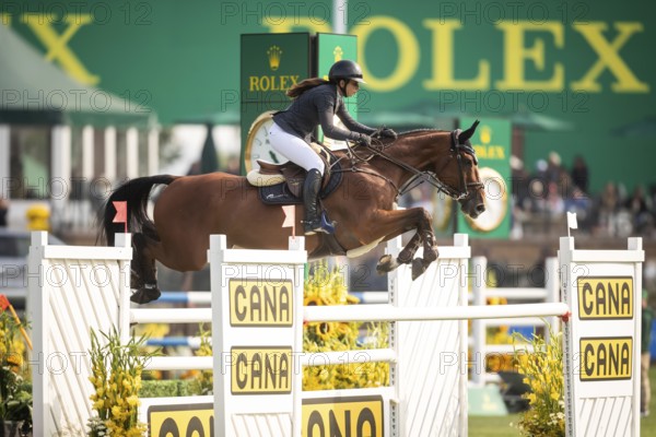 Alessandra Reich of Austria, riding Oeli R, competes in the 2025 Spruce Meadows Masters on September 4, 2025 in Calgary, Alberta, Canada, North America