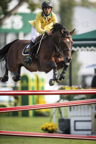 Yuri Mansur of Brazil, riding QH Alfons Santo Antonio competes in the 2025 Spruce Meadows Masters on September 4, 2025 in Calgary, Alberta, Canada, North America
