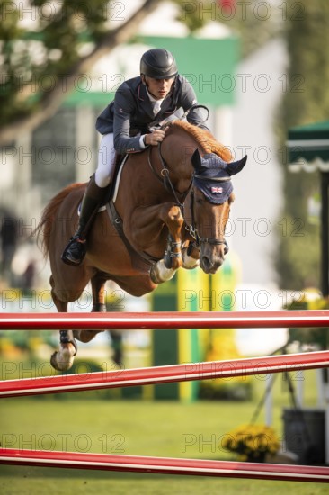 Joseph Stockdale of Great Britain, riding Ebanking, competes in the 2025 Spruce Meadows Masters on September 4, 2025 in Calgary, Alberta, Canada, North America