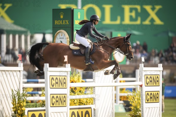 Alessandra Reich of Austria, riding Oeli R, competes in the 2025 Spruce Meadows Masters on September 4, 2025 in Calgary, Alberta, Canada, North America
