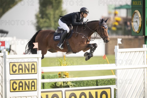 Max Kuhner of Austria, riding Elektric Blue P, competes in the 2025 Spruce Meadows Masters on September 4, 2025 in Calgary, Alberta, Canada, North America