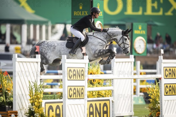 Kevin Jochems of the Netherlands, riding Csquetto Van De Helle competes in the 2025 Spruce Meadows Masters on September 4, 2025 in Calgary, Alberta, Canada, North America
