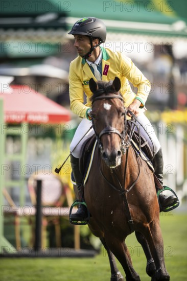 Yuri Mansur of Brazil, riding QH Alfons Santo Antonio competes in the 2025 Spruce Meadows Masters on September 4, 2025 in Calgary, Alberta, Canada, North America