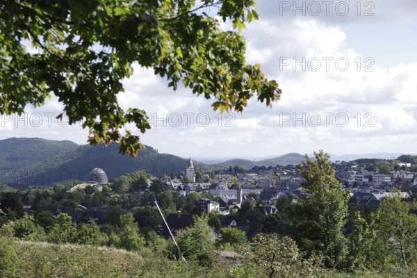 Winterberg, Landscape, Town centre, Catholic church, Autumn, Hochsauerland, North Rhine-Westphalia, Germany, View of the centre of Winterberg, surrounded by greenery