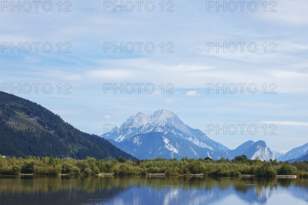 Panoramic lake with mountain in the background, Admont, Styria, Austria