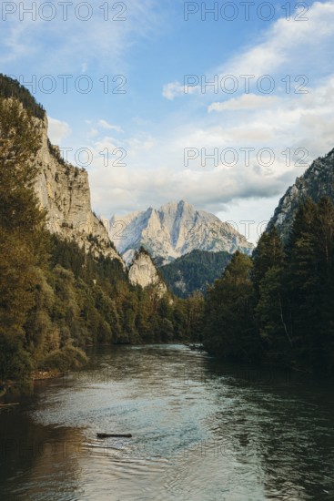 View of the Enns, Ödstein in the background, Admont, Styria, Austria