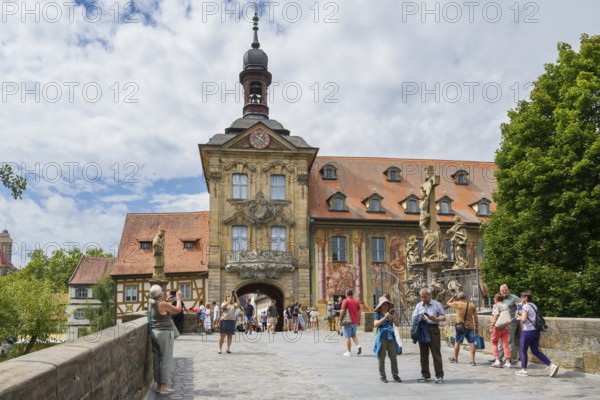Old Town Hall, Upper Bridge, tourists, Old Town, UNESCO World Heritage Site, Bamberg, Upper Franconia, Franconia, Bavaria, Germany