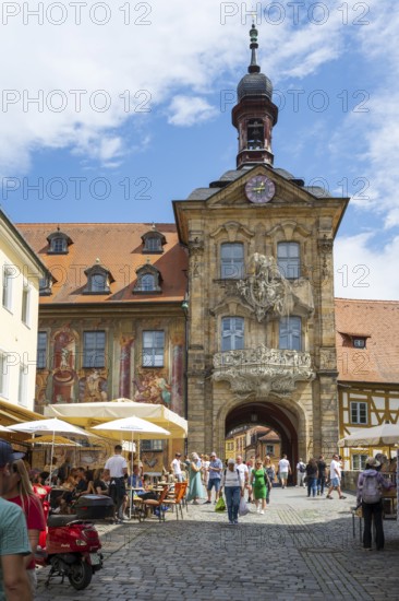 Old Town Hall, UNESCO World Heritage Site, Upper Bridge, tourists, Old Town, Bamberg, Upper Franconia, Franconia, Bavaria, Germany