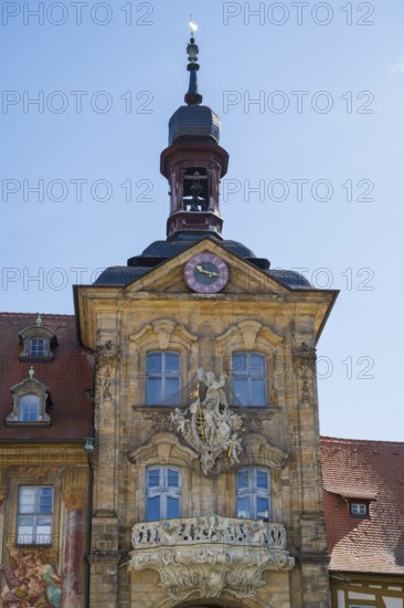 Old Town Hall, Tower, Detail, UNESCO World Heritage Site, Upper Bridge, Old Town, Bamberg, Upper Franconia, Franconia, Bavaria, Germany