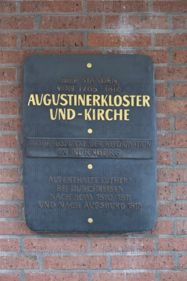 Information board about the former site of the Augustinian monastery and monastery church, Karlstrasse, Nuremberg, Middle Franconia, Bavaria, Germany