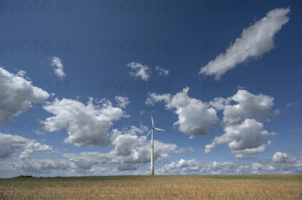 Wind turbine in open landscape, Karsberg, Upper Franconia, Bavaria, Germany