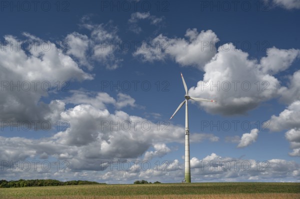Wind turbine in open landscape, Karsberg, Upper Franconia, Bavaria, Germany