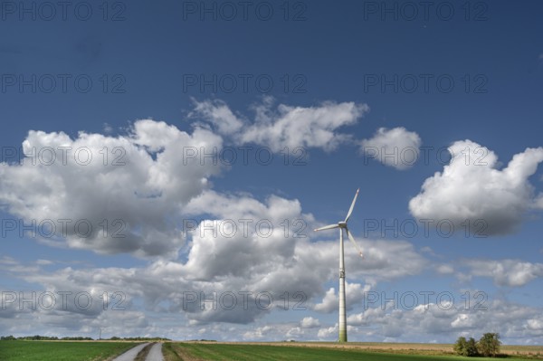 Wind turbine in open landscape, Karsberg, Upper Franconia, Bavaria, Germany