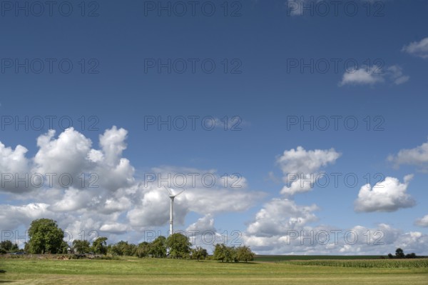Wind turbine in Franconian landscape, Karsberg, Upper Franconia, Bavaria, Germany
