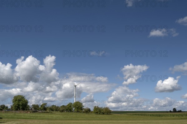 Wind turbine in open landscape, Karsberg, Upper Franconia, Bavaria, Germany