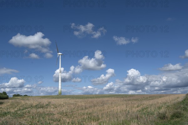 Wind turbine in open landscape, Karsberg, Upper Franconia, Bavaria, Germany