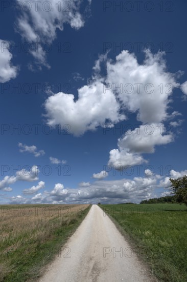 Field path and cloudy sky, Upper Franconia, Bavaria, Germany
