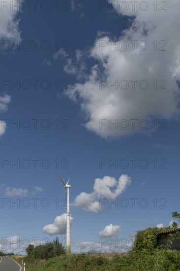 Wind turbine, cloudy sky, Karsberg, Upper Franconia, Bavaria, Germany