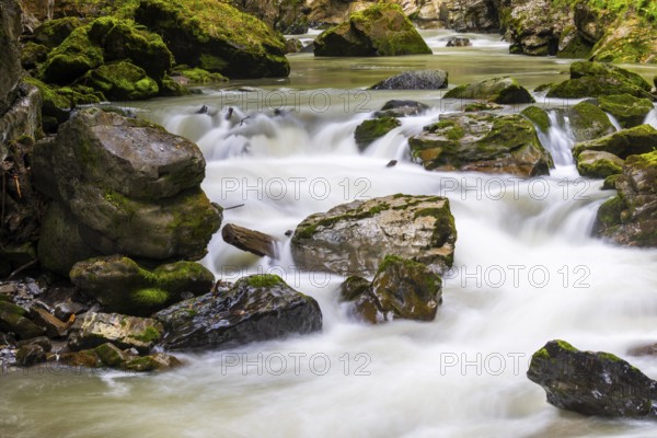 Breitach flows through stream bed with stones, stream, Schrattenkalk, Breitachklamm gorge, Oberstdorf, Allgäu Alps, Bavaria, Germany