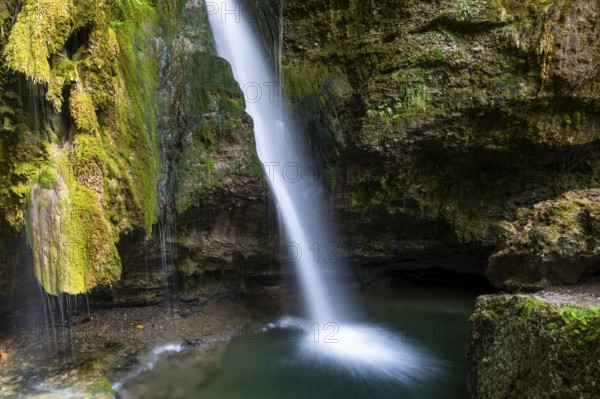 Hinang waterfalls, gorge, rock, limestone, mosses, deadwood, Hinang, Fischen, Allgäu Alps, Bavaria, Germany