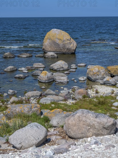 Stones on the shore of the island of Stora grundet on the northern tip of the Swedish island of Öland in the Baltic Sea, Öland, Sweden