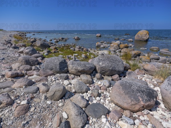 Stones on the shore of the island of Stora grundet on the northern tip of the Swedish island of Öland in the Baltic Sea, Öland, Sweden