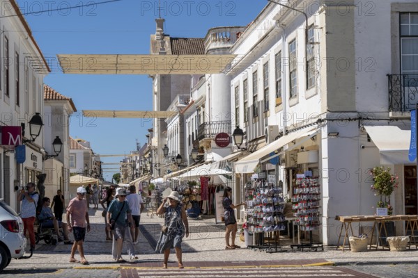 Shopping street, pedestrian zone in the town of Vila Real de Santo António, on the border with Spain, Algarve, Portugal