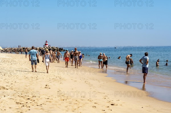 Kilometre-long beach Praia da Ilha de Tavira, on the island off Tavira, partly managed, Algarve, Portugal