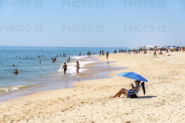 Kilometre-long beach Praia da Ilha de Tavira, on the island off Tavira, partly managed, Algarve, Portugal